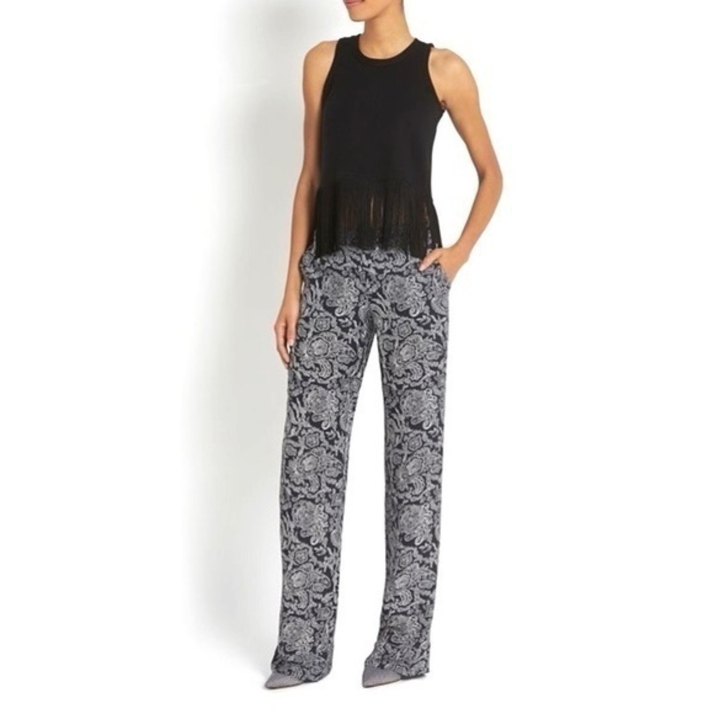 Timo Weiland Crew Neck Fringe Sleeveless Black Top